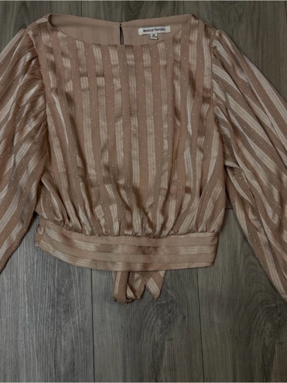Jealous Tomato Blush Metallic-Striped Long Sleeve Crop Blouse